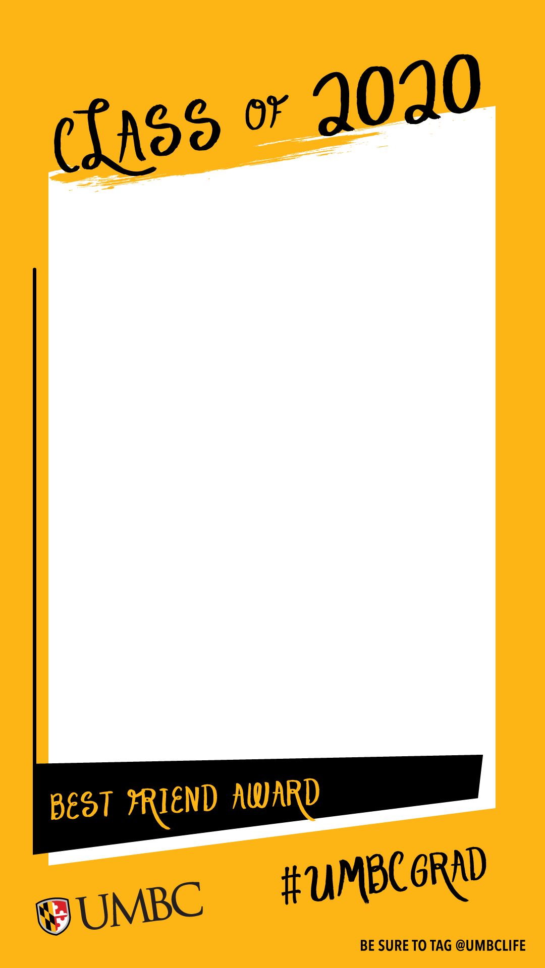 Class of 2020 portrait overlay with gold border. Text on bottom says Best Friend Award above UMBC logo.