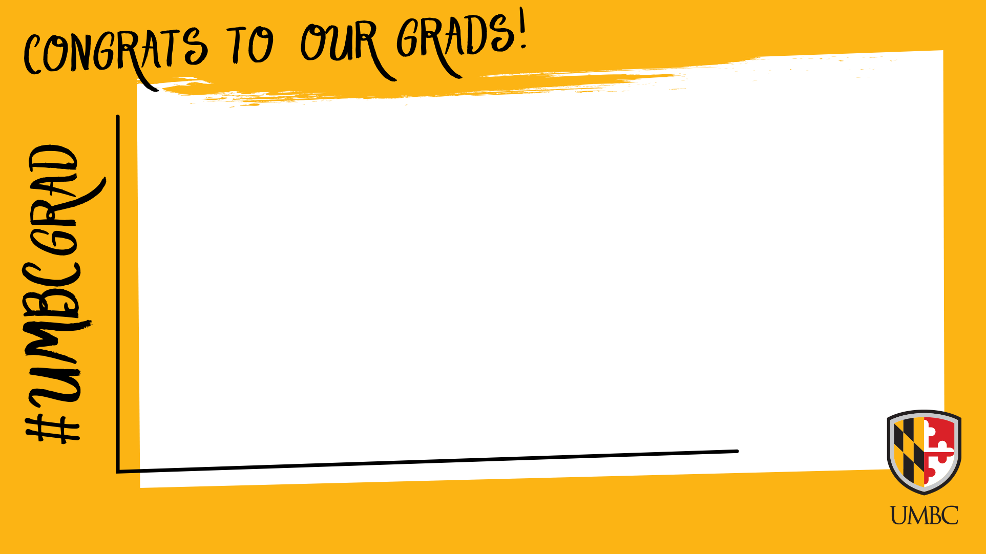Gold landscape photo frame overlay with Congrats to our Grads on top border, #UMBCGrads on left border and UMBC logo on lower right corner.