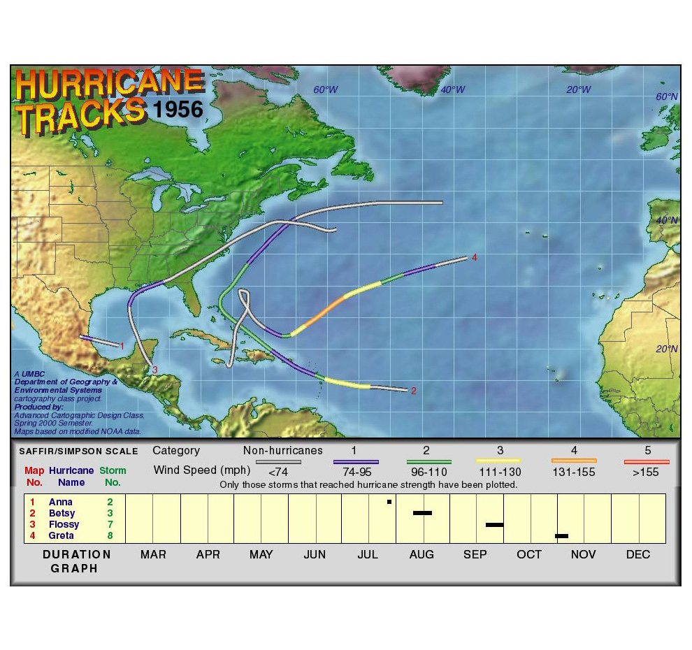 1956 Hurricane Tracks