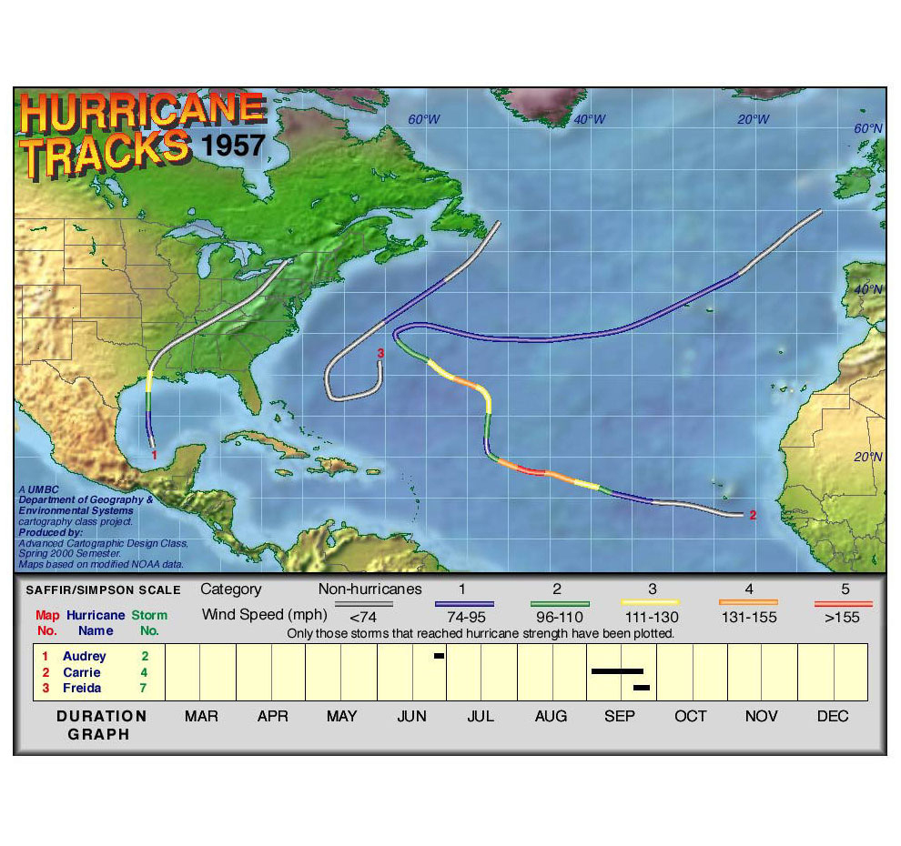 1957 Hurricane Tracks