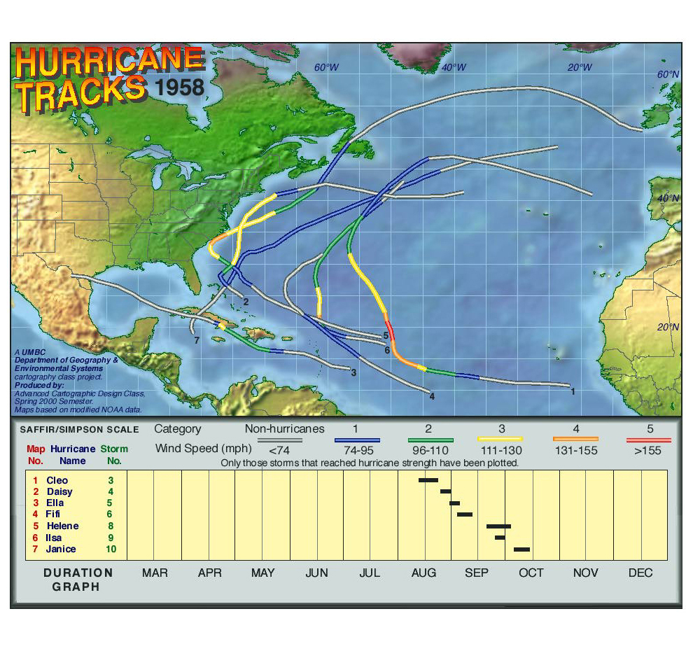 1958 Hurricane Tracks